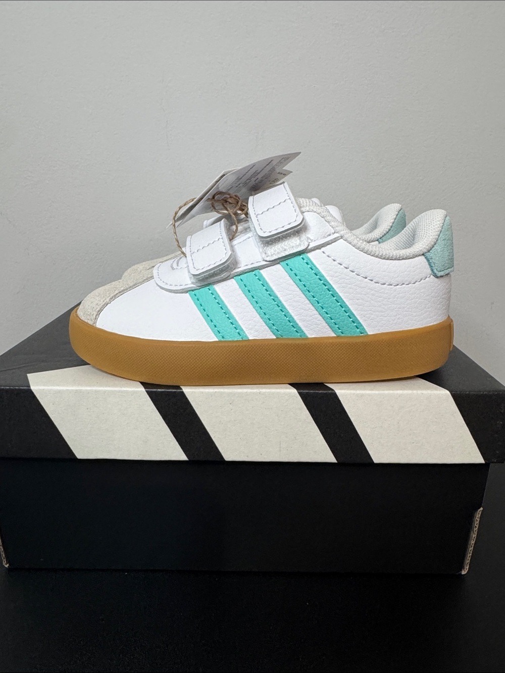Adidas VL Court 3.0 White Flash Aqua Toddler Sneakers Size 7K New NIB